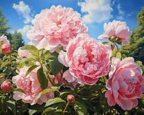 Розовые пионы под ярким солнцем