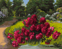 Огромный букет пионов с видом на сад