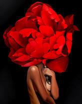 Алый пион и обнаженная девушка