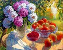 Пионы, яблоки и вишни