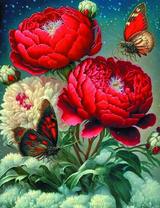 Крупные объёмные пионы и бабочки