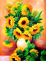 Свежий букет ярких подсолнухов