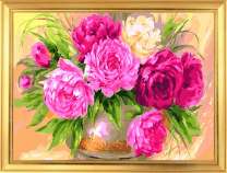 Ваза с большим букетом ярких пионов