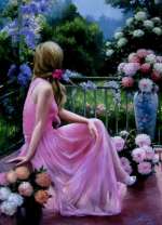 Девушка в розовом платье и букеты пионов