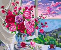 Яркий летний букет с видом на море