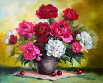 Букет пионов и вишни