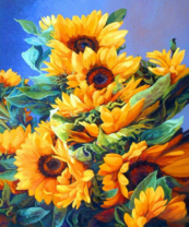 Большой букет молодых подсолнухов