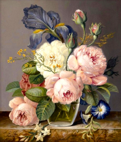 Нежные пионы и ирис