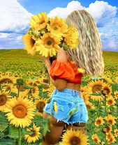 Девушка в поле подсолнухов