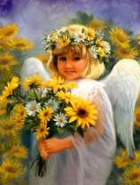 Ангелочек с букетом подсолнухов