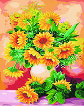 Пестрый букет подсолнухов
